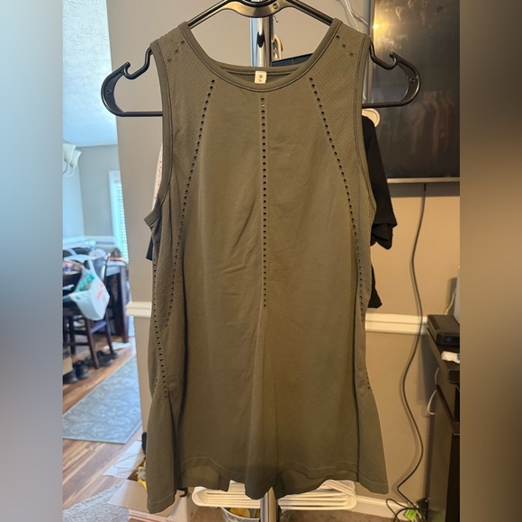 Athleta Tops - Athleta Laser Cut Mesh Back Tank Top | Size XXS (oversized) | Olive Green